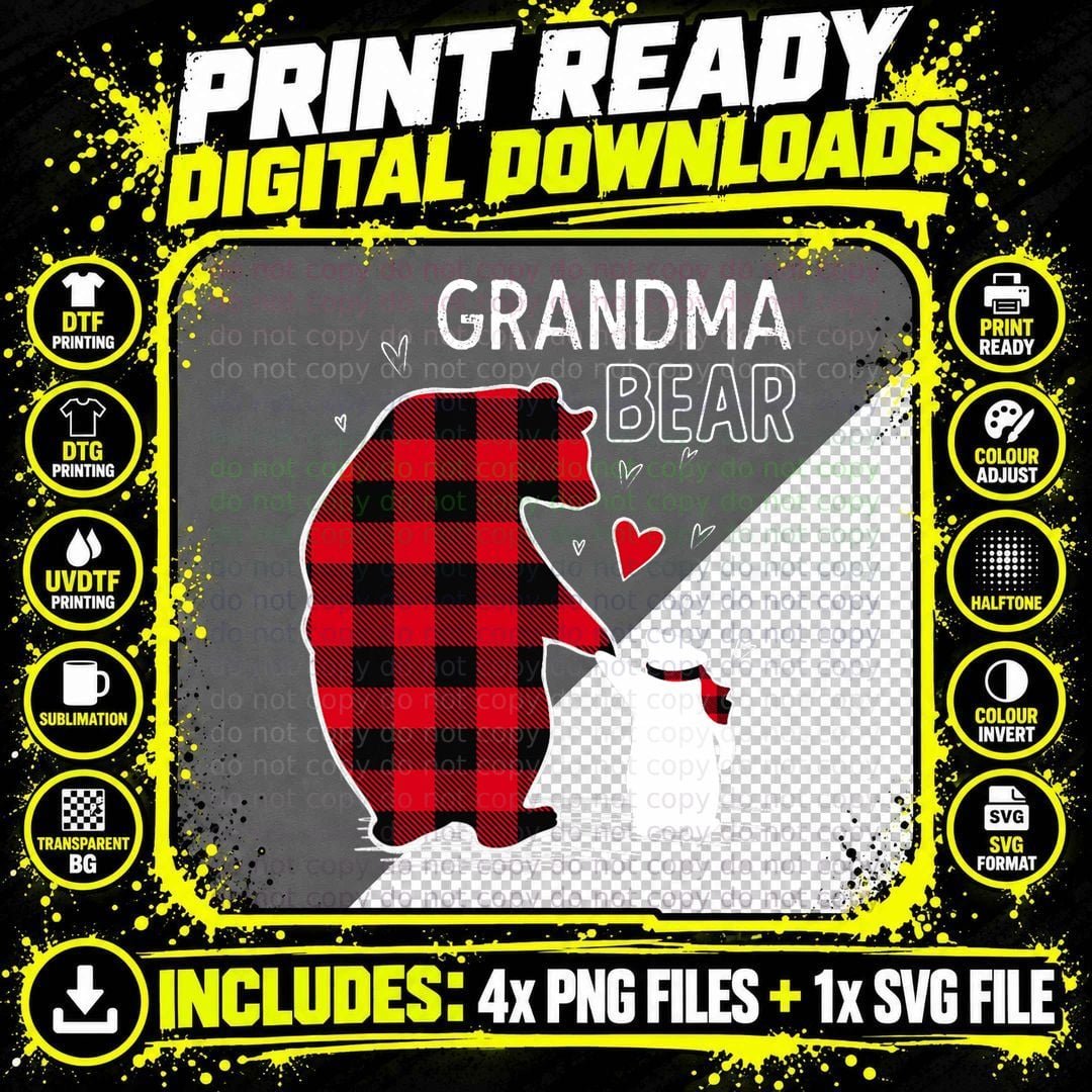 Grandma Bear Christmas Pajama Red Buffalo Plaid T-Shirt Png SVG Digital Bundle