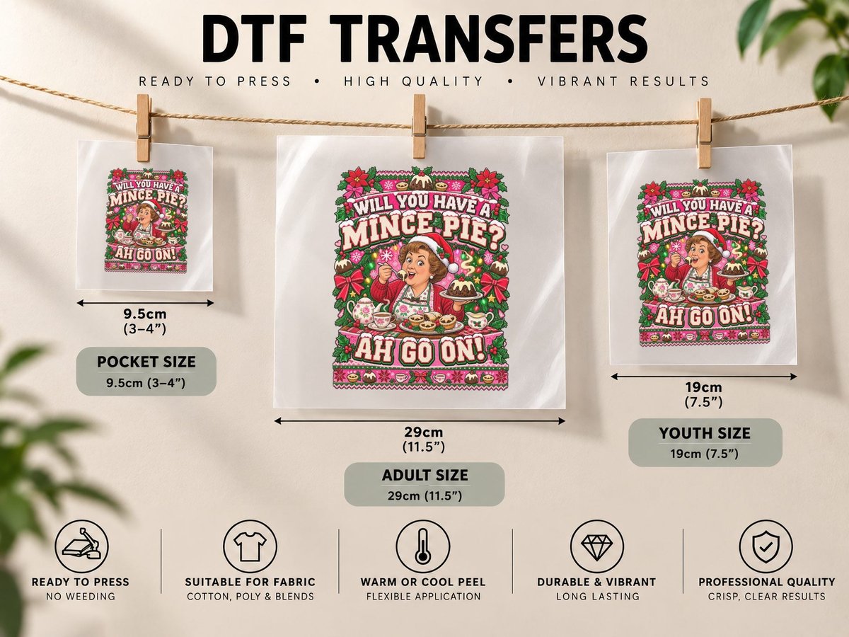 Grandma Christmas Funny Mince Pies British Holiday Xmas DTF Transfer Iron On