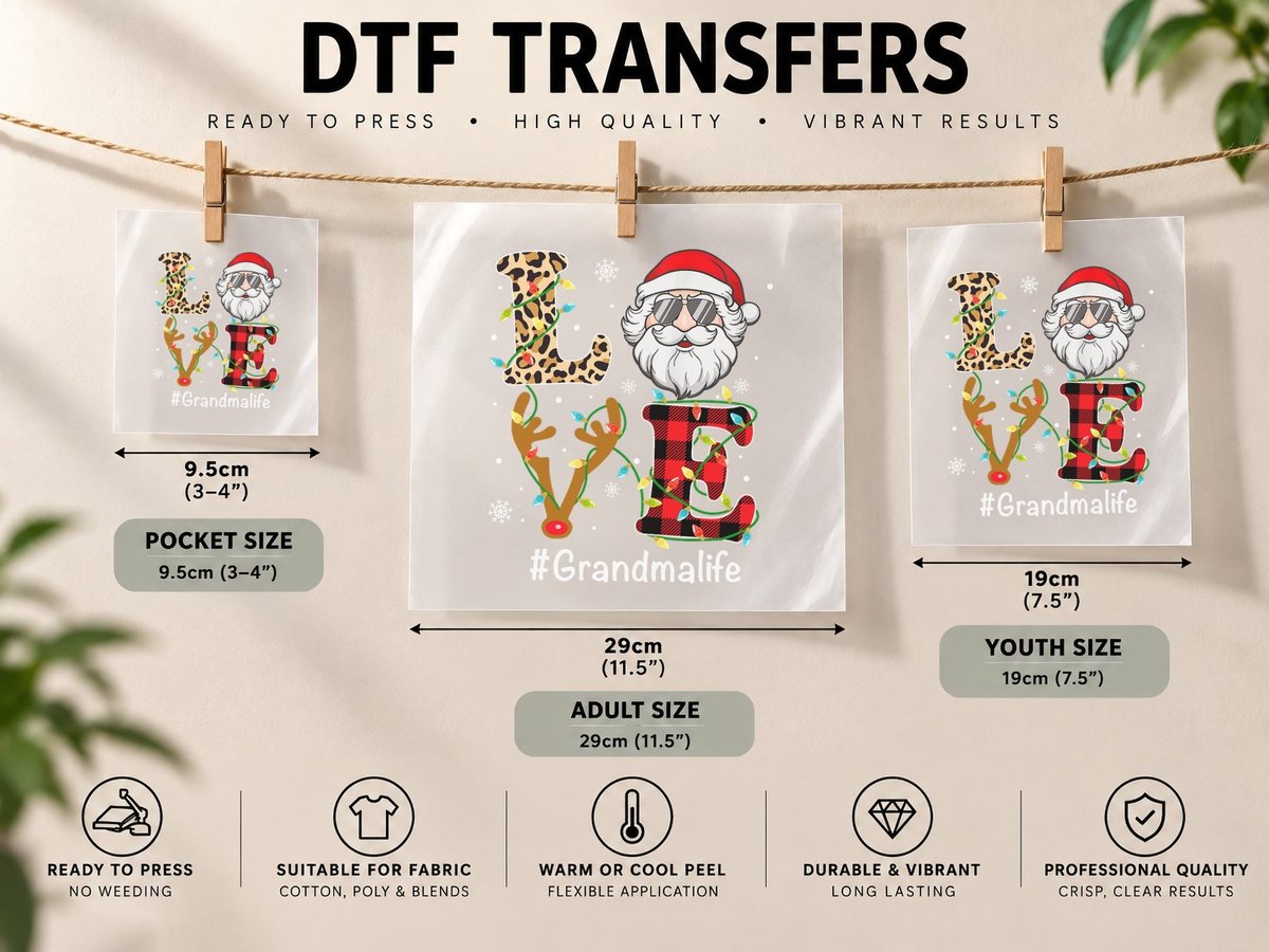 Grandma Santa Christmas Family Love Grandma Life Xmas DTF Transfer Iron On