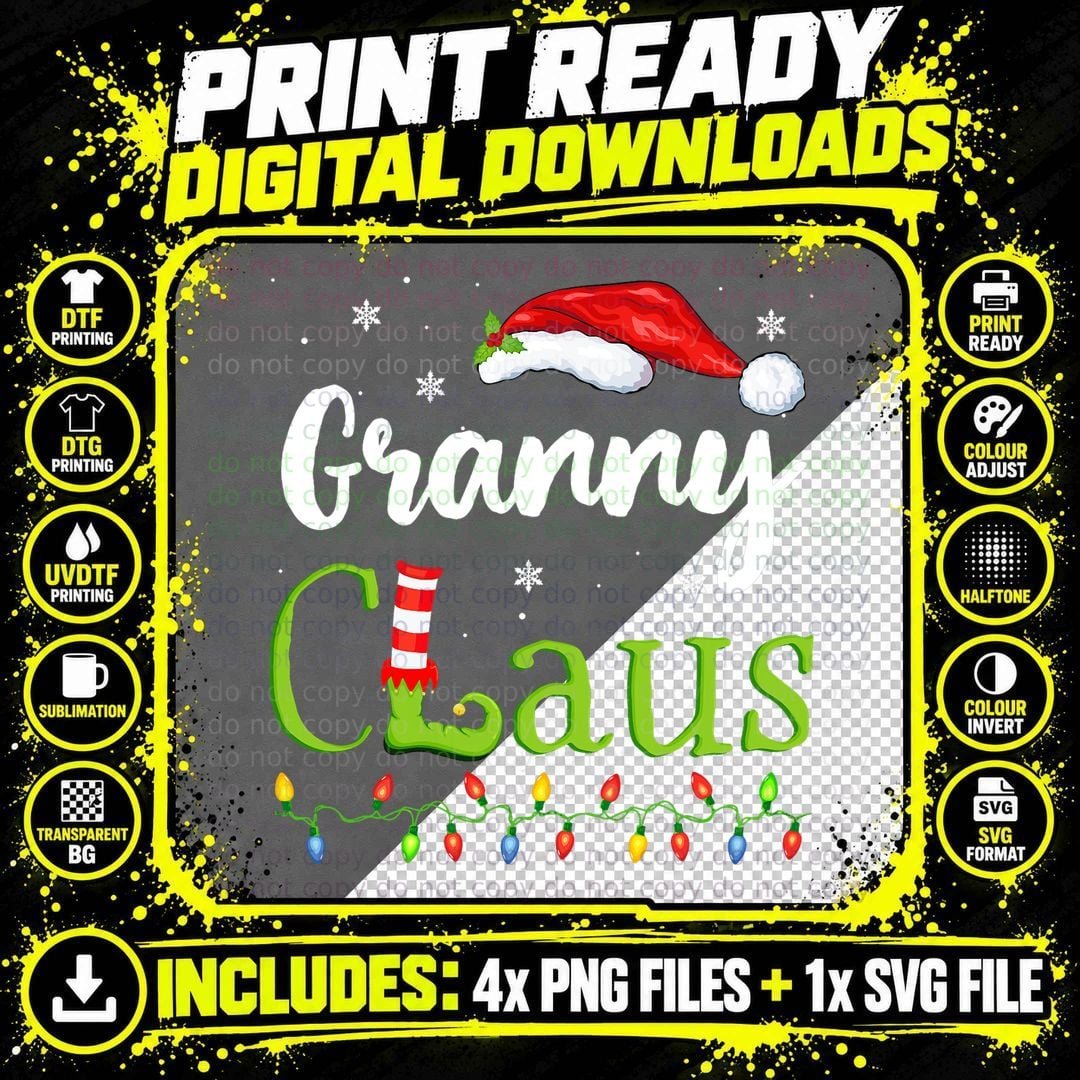 Granny Claus Funny Grandma Santa Pajamas Christmas Idea Png SVG Digital Bundle