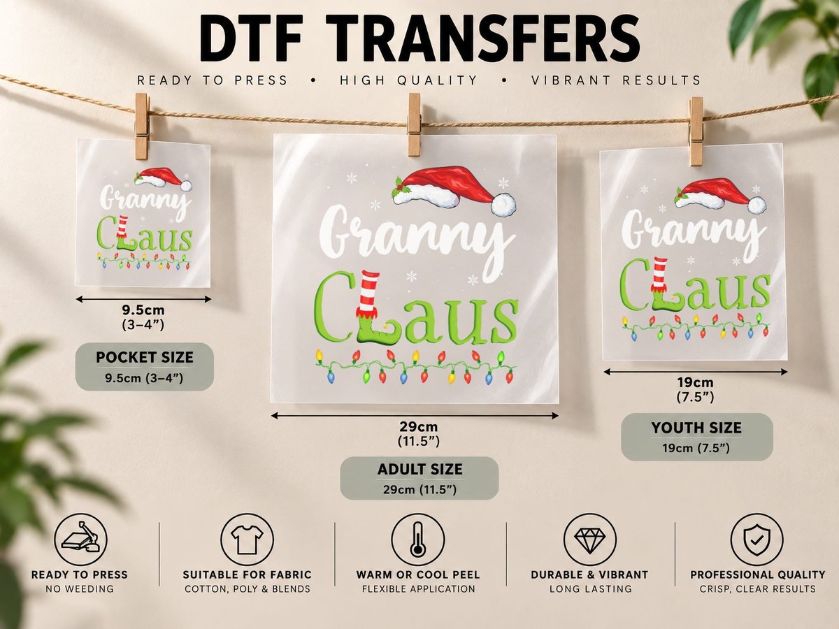 Granny Claus Funny Grandma Santa Pajamas Christmas Idea DTF Transfer Iron On