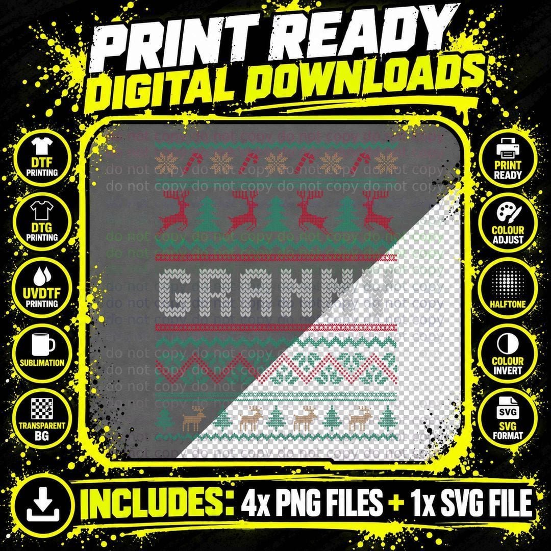 Granny Ugly Sweater Christmas Family Matching Pajama Png SVG Digital Bundle