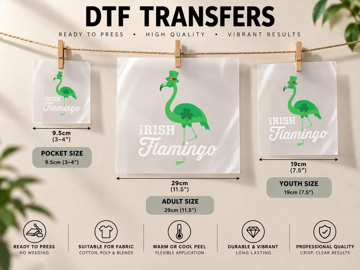 Green Irish Flamingo for Funny St Patricks Day DTF Transfer Iron On