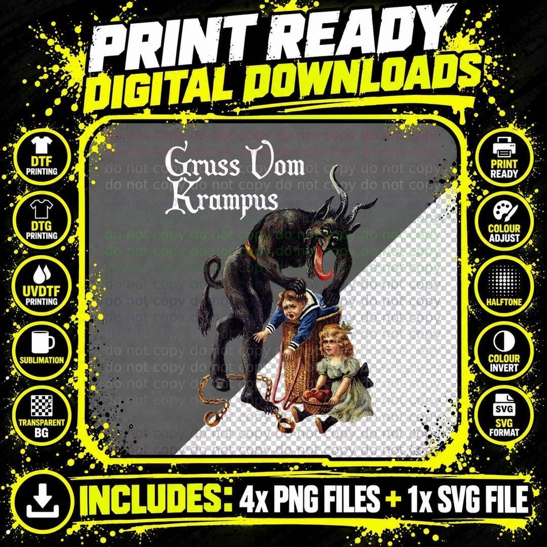 Greetings from Gruss Vom Krampus, Christmas Horror Png SVG Digital Bundle
