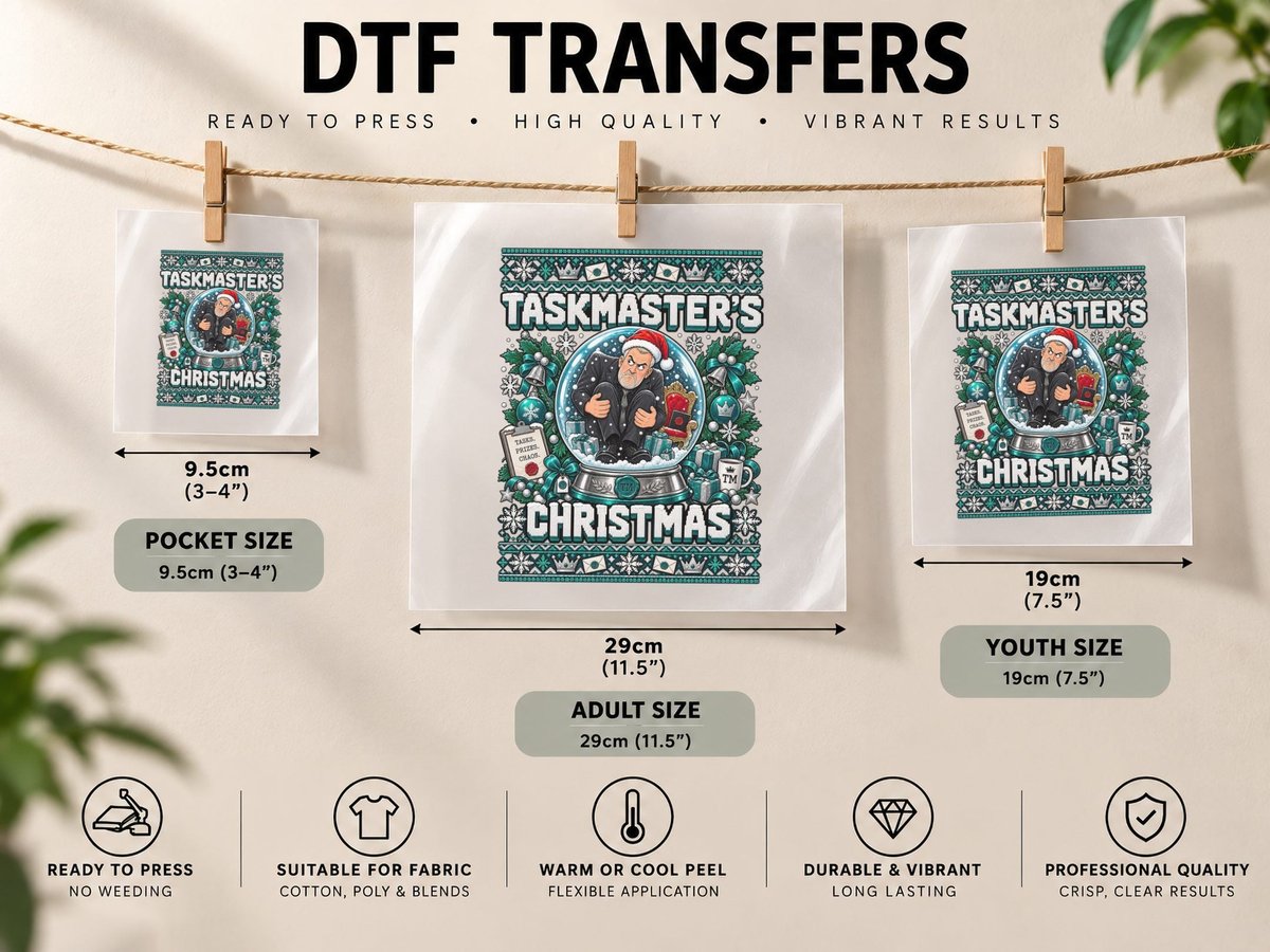 Greg Davies Christmas Taskmaster TV Snow Globe Funny Xmas DTF Transfer Iron On