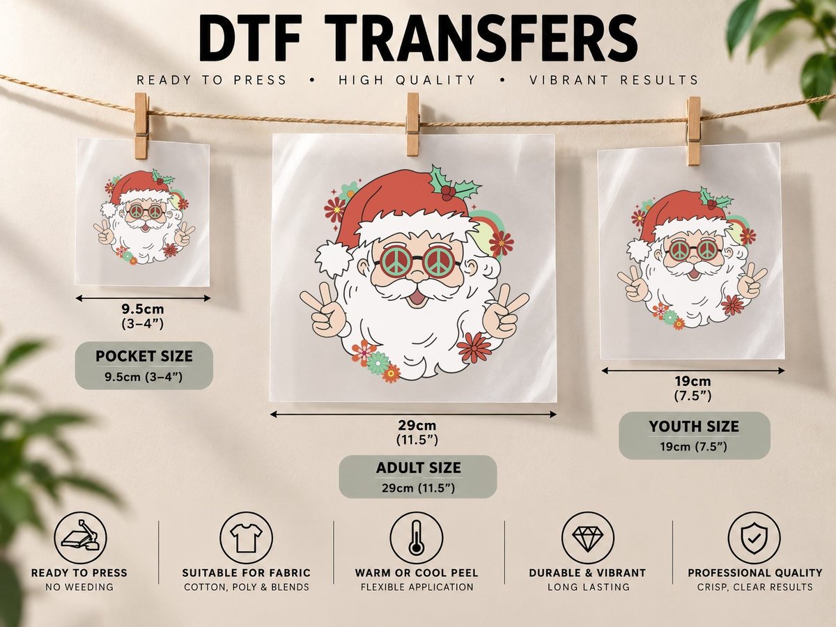 Groovy Hippy Santa Clause, 80's Retro Christmas Design Gift DTF Transfer Iron On