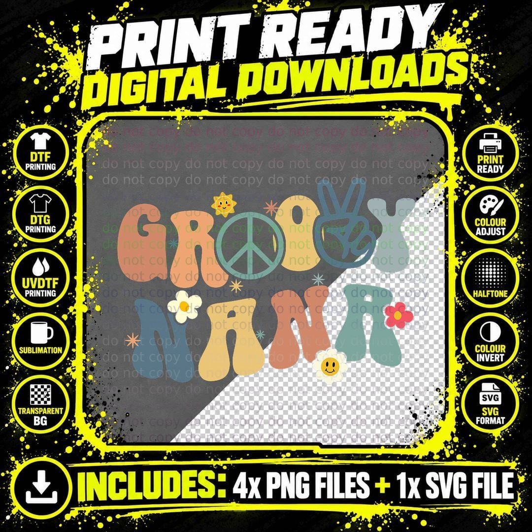 Groovy Nana Christmas Birthday Vintage Family Matching Png SVG Digital Bundle