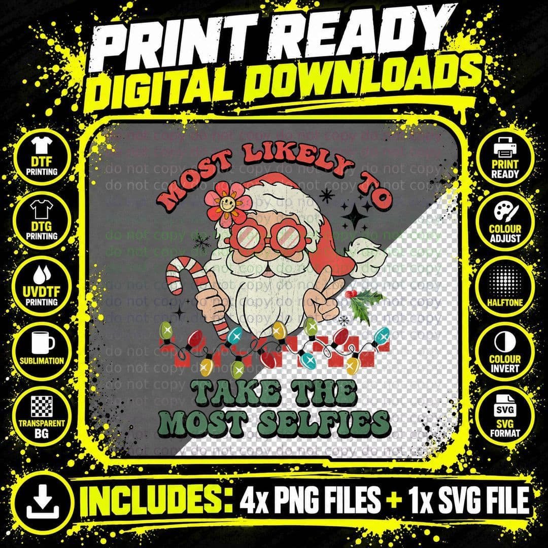 Groovy Retro Christmas Most Likely to Take the Most Png SVG Digital Bundle