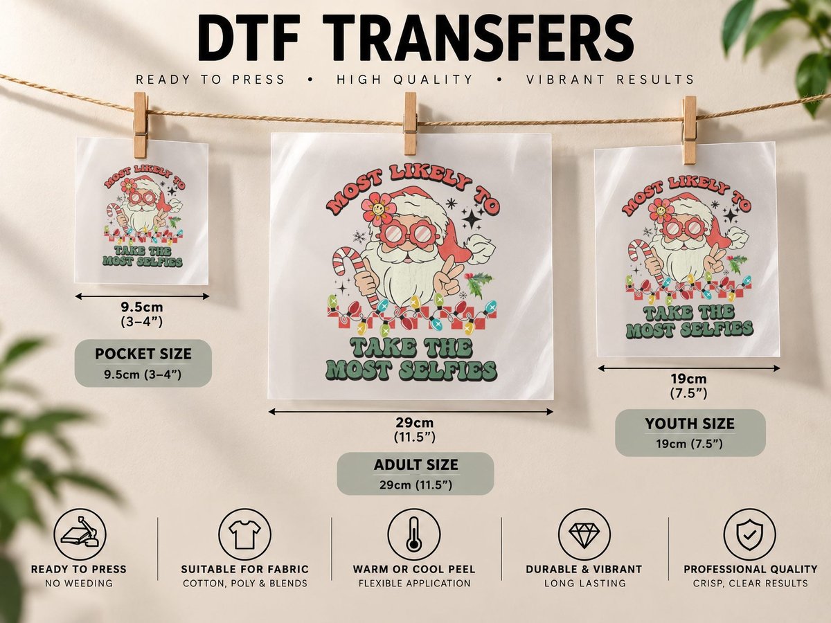 Groovy Retro Christmas Most Likely to Take the Most Selfies DTF Transfer Iron On