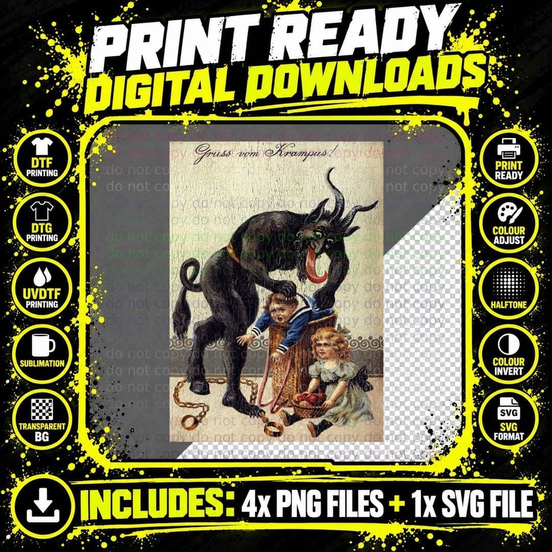 Gruss Vom Krampus Horror Christmas Art Creepy Evil Santa Png SVG Digital Bundle