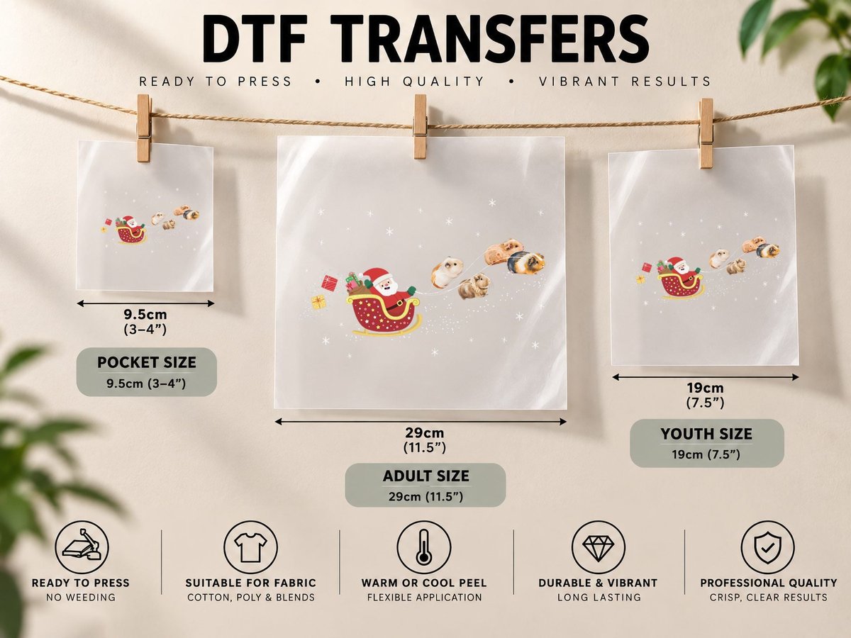 Guinea Pig Christmas Santa Clause, Holiday Pet Lover Gift DTF Transfer Iron On