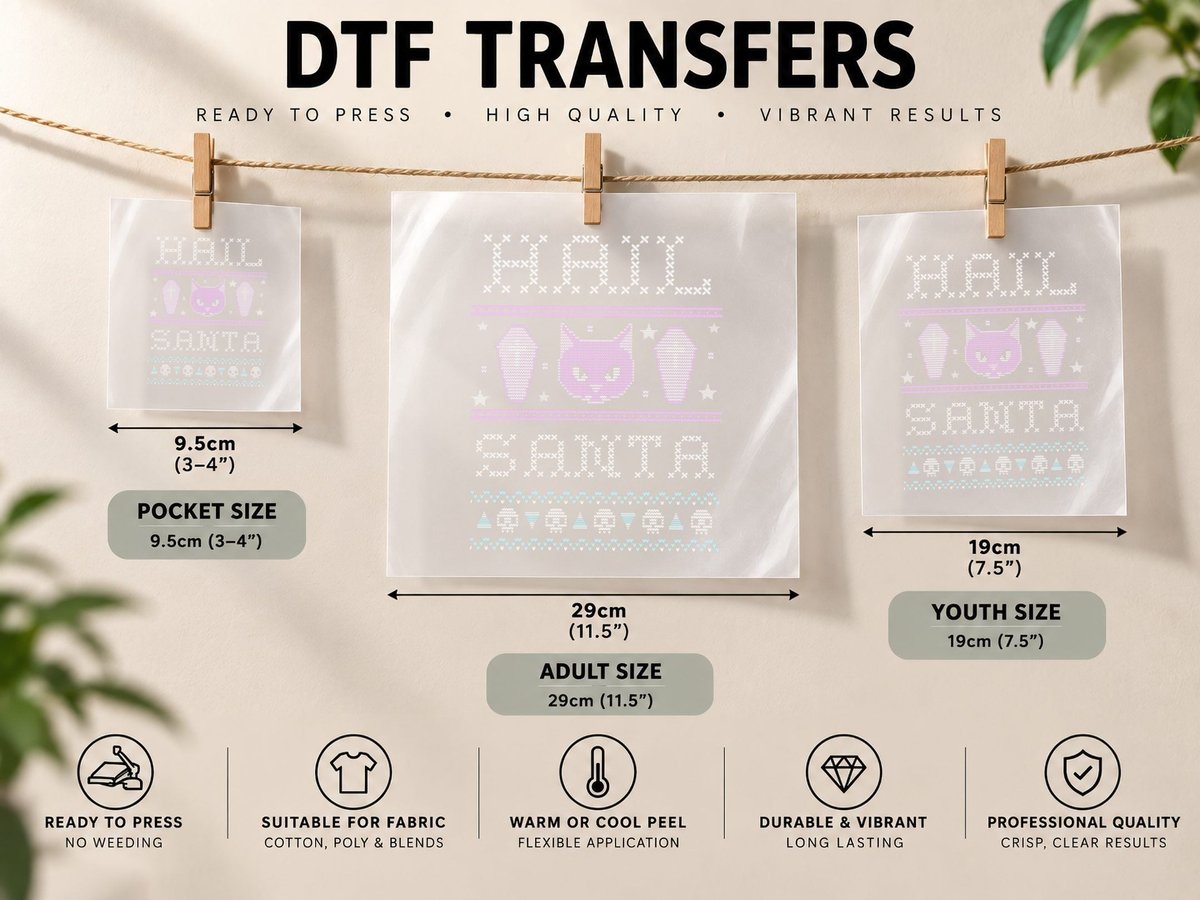 Hail Santa Creepy Cute Cat - Pastel Goth Ugly Christmas DTF Transfer Iron On