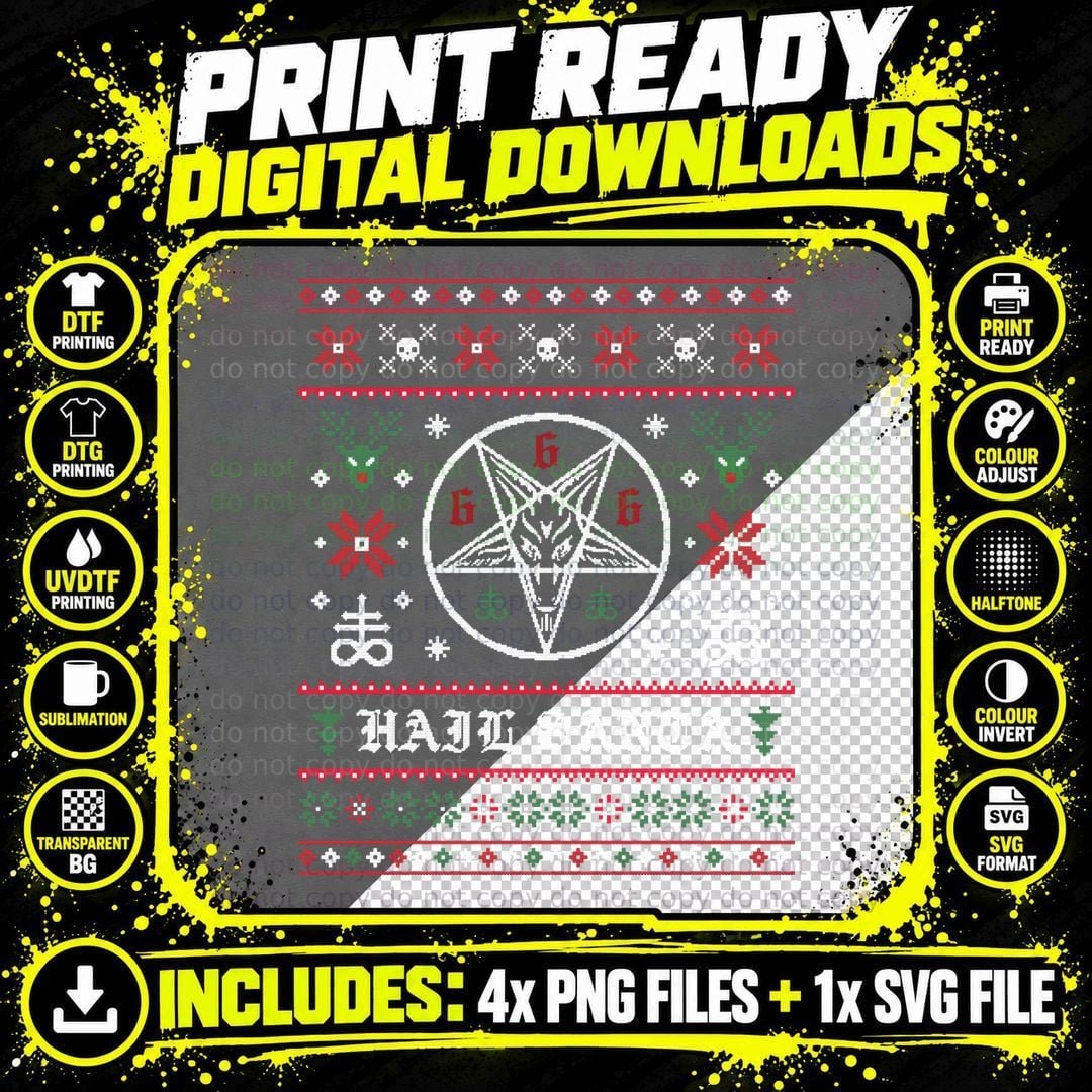 Hail Santa Ugly Christmas -, Men's Festive Png SVG Digital Bundle