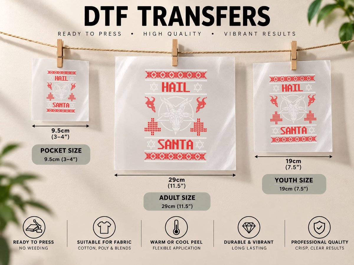 Hail Santa Ugly Christmas Rock Metal Satan Pentagram DTF Transfer Iron On