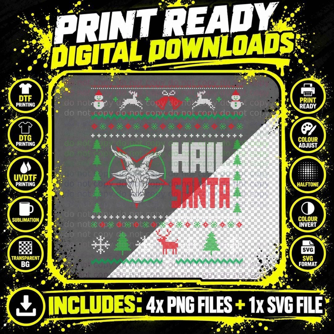 Hail Santa Ugly Christmas Sweatshirt, Holiday Gift Png SVG Digital Bundle