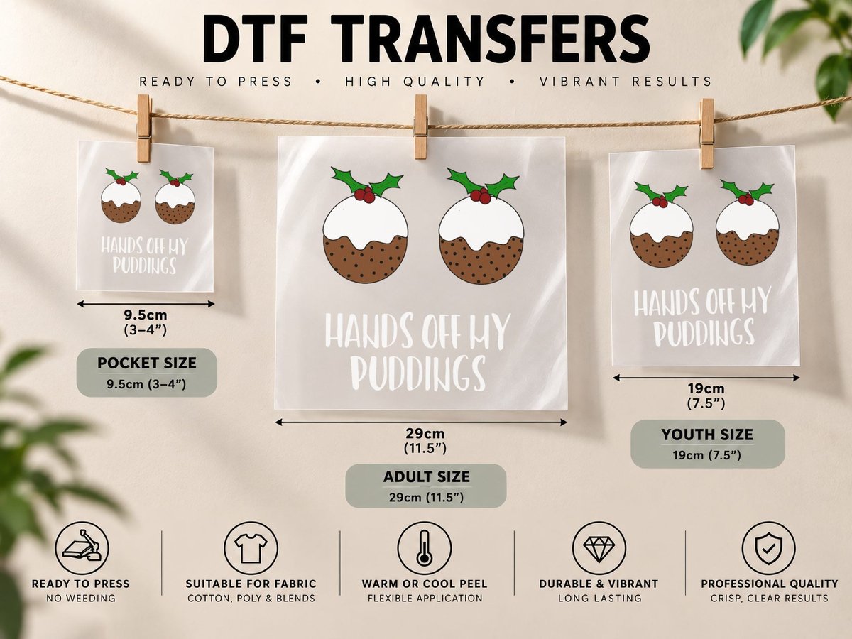 Hands off My Puddings Christmas, Holiday Foodie Gift DTF Transfer Iron On
