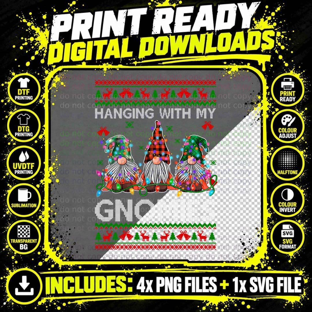 Hanging with My Gnomies Funny Christmas Gnome Ugly Png SVG Digital Bundle