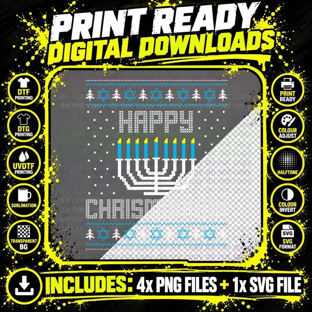 Happy Chrismukkah Menorah Ugly Sweater Christmas Png SVG Digital Bundle