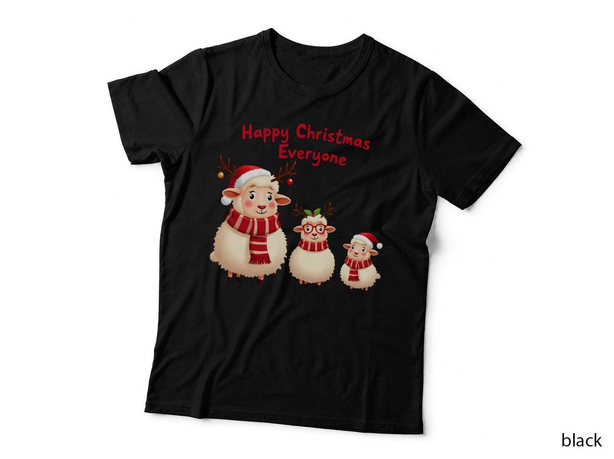 Happy Christmas Sheep, Funny Festive Cartoon Family Scene, Xmas Holiday T-Shirt
