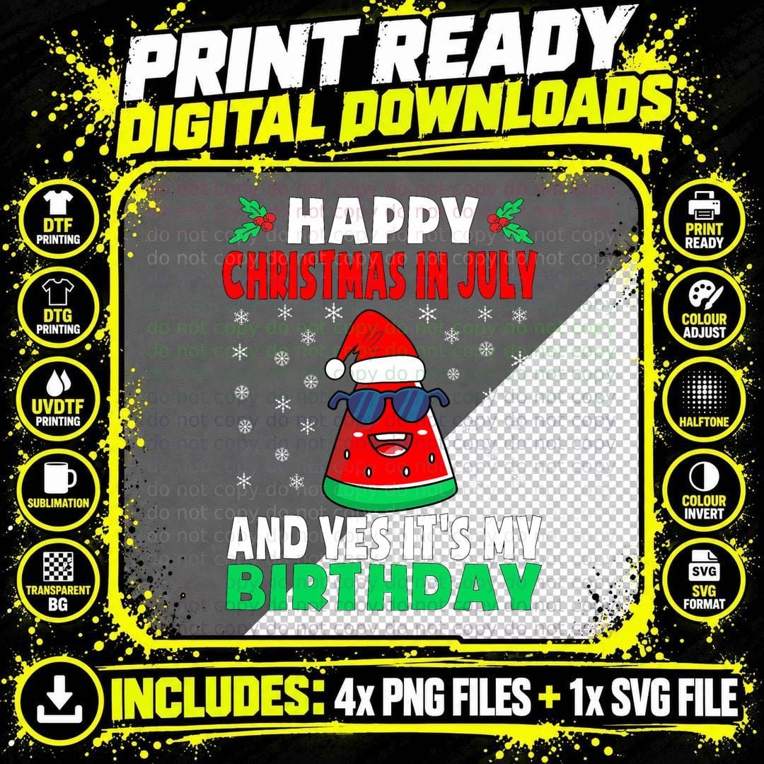 Happy Christmas in July and Yes It's My Birthday Kids Png SVG Digital Bundle