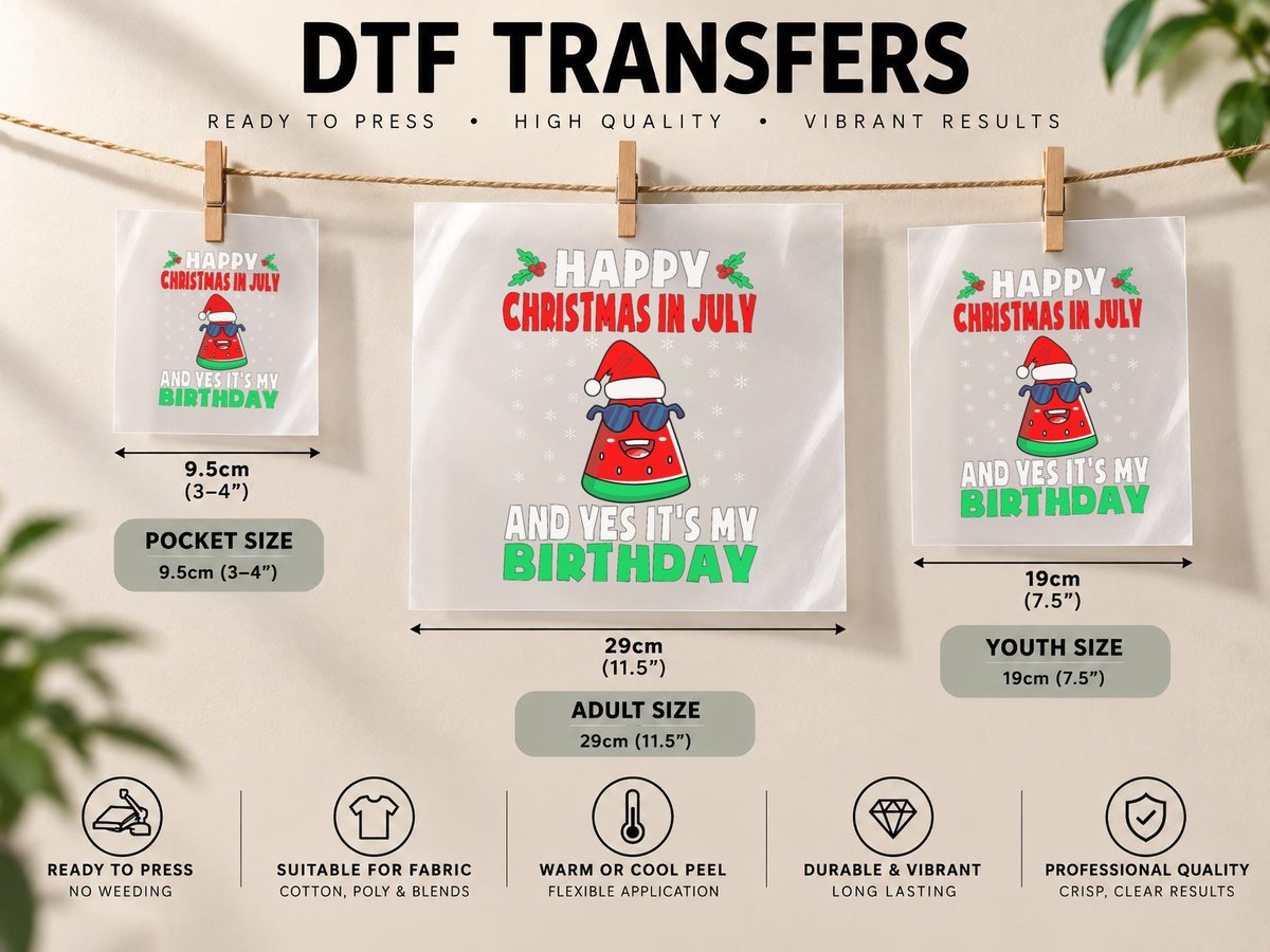 Happy Christmas in July and Yes It's My Birthday Kids Boys DTF Transfer Iron On