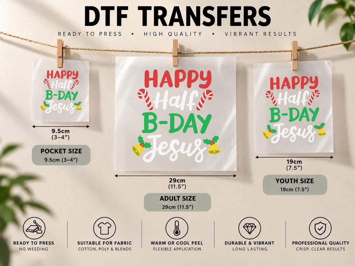 Happy Half Birthday Jesus Funny Xmas in July Men Women Kids DTF Transfer Iron On