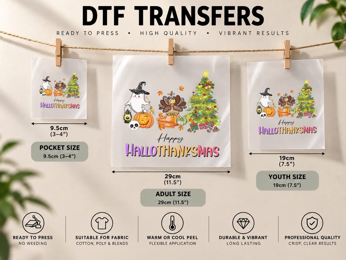 Happy Hallothanksmas Ghost Turkey Christmas Tree DTF Transfer Iron On