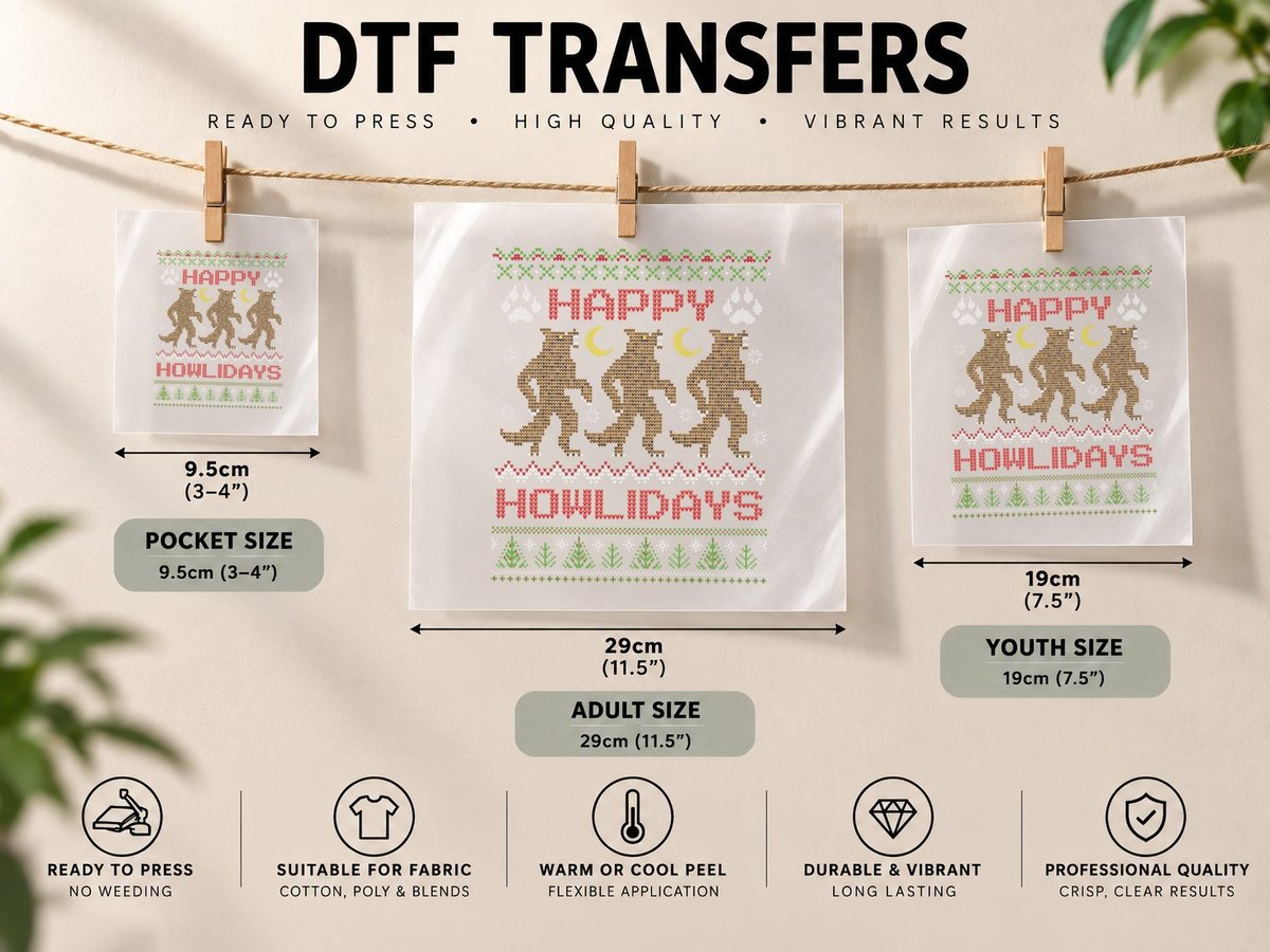 Happy Howlidays Funny Dogman Ugly Cryptid Christmas DTF Transfer Iron On