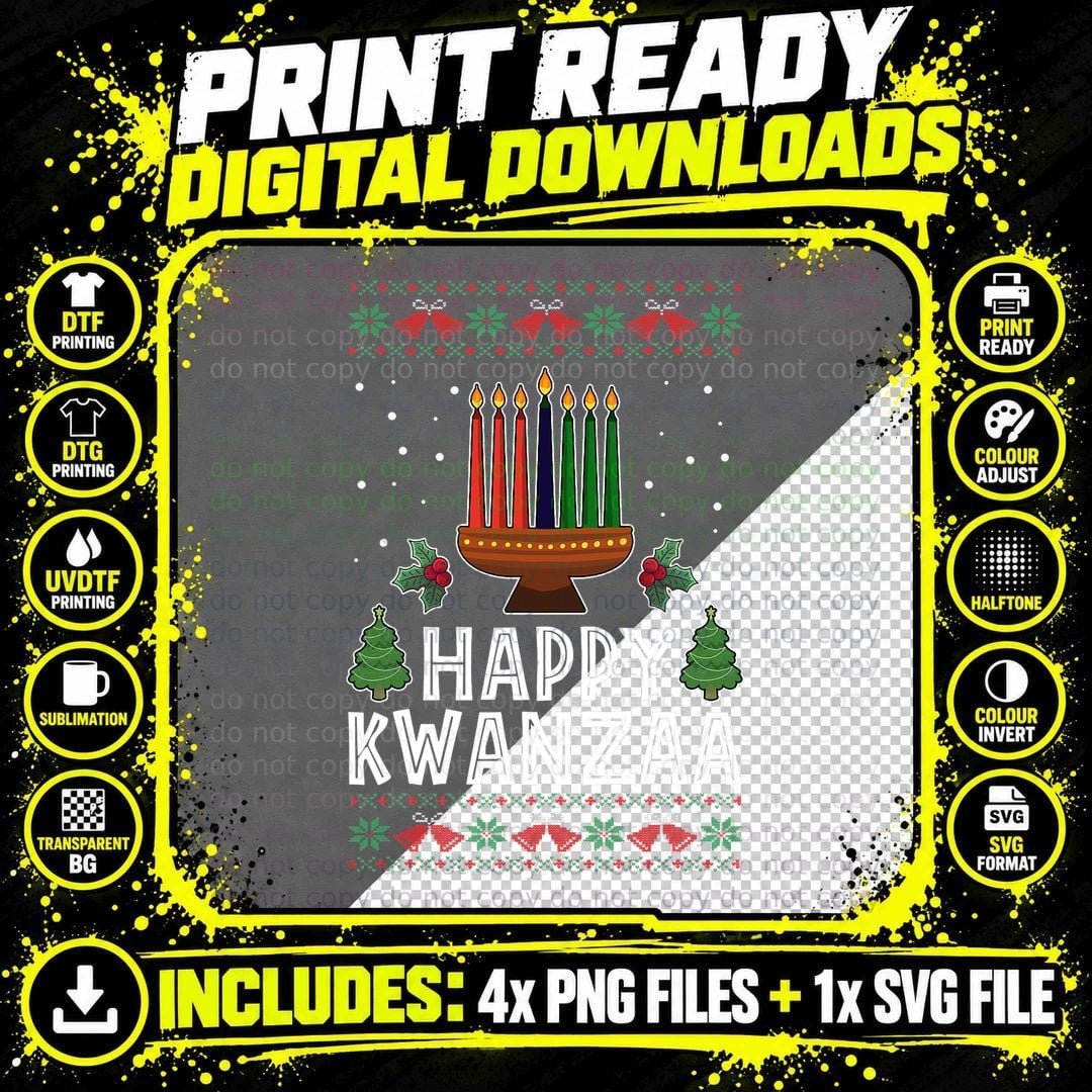 Happy Kwanzaa Ugly Christmas Sweater Png SVG Digital Bundle