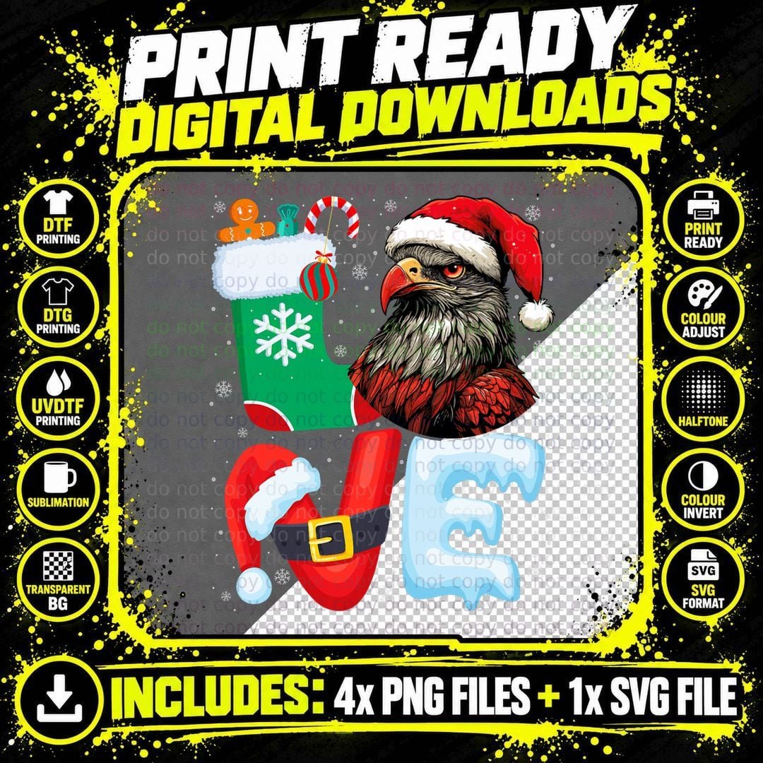 Hawk Wearing Santa Hat Xmas Holiday Hawk Christmas Png SVG Digital Bundle