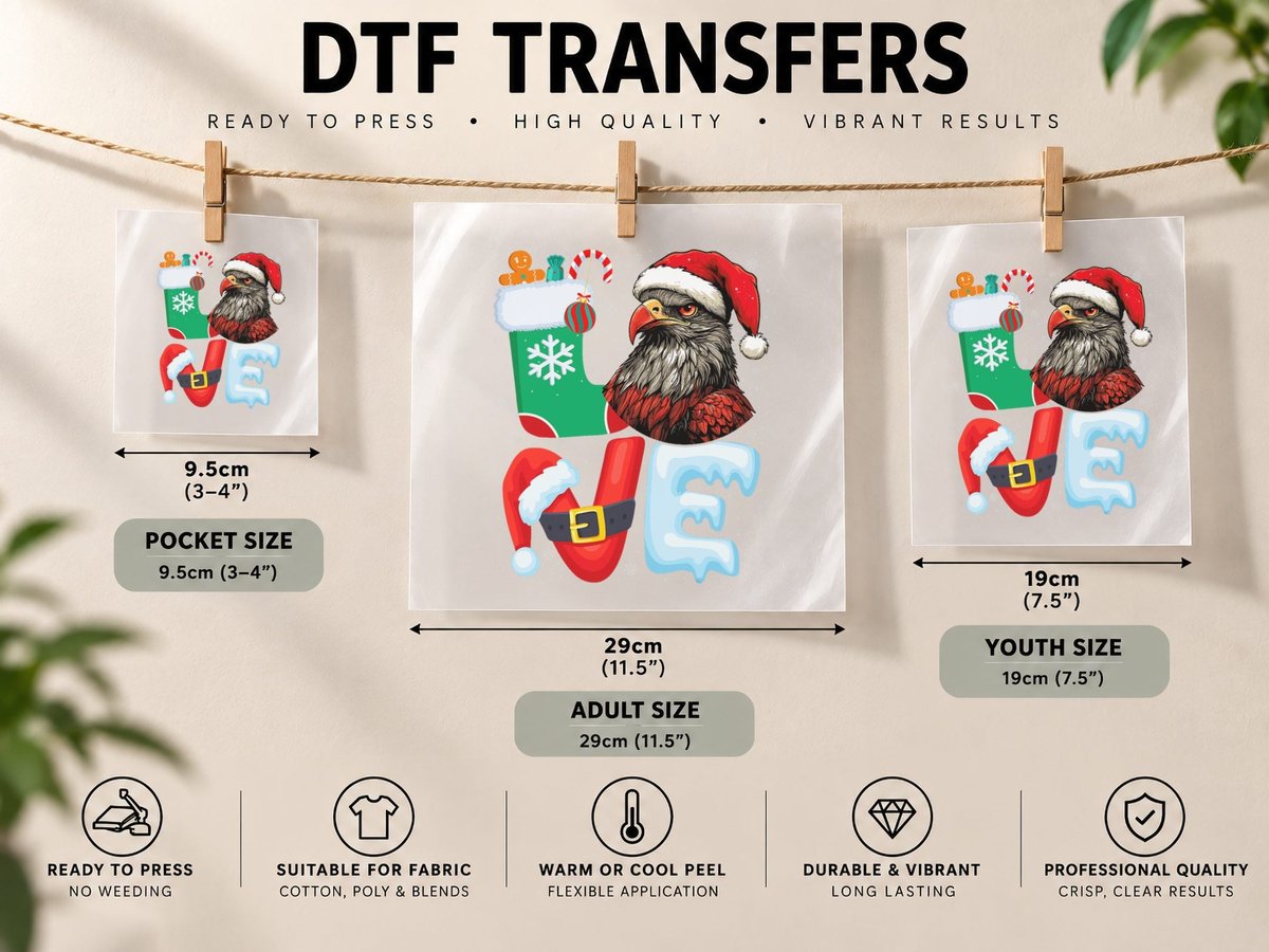 Hawk Wearing Santa Hat Xmas Holiday Hawk Christmas DTF Transfer Iron On