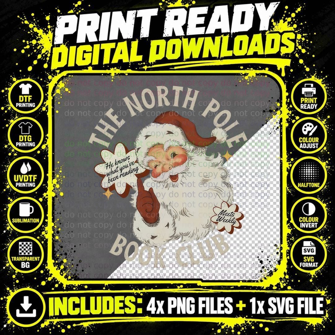 He Knows What You've Been Reading Santa North Pole Book Png SVG Digital Bundle