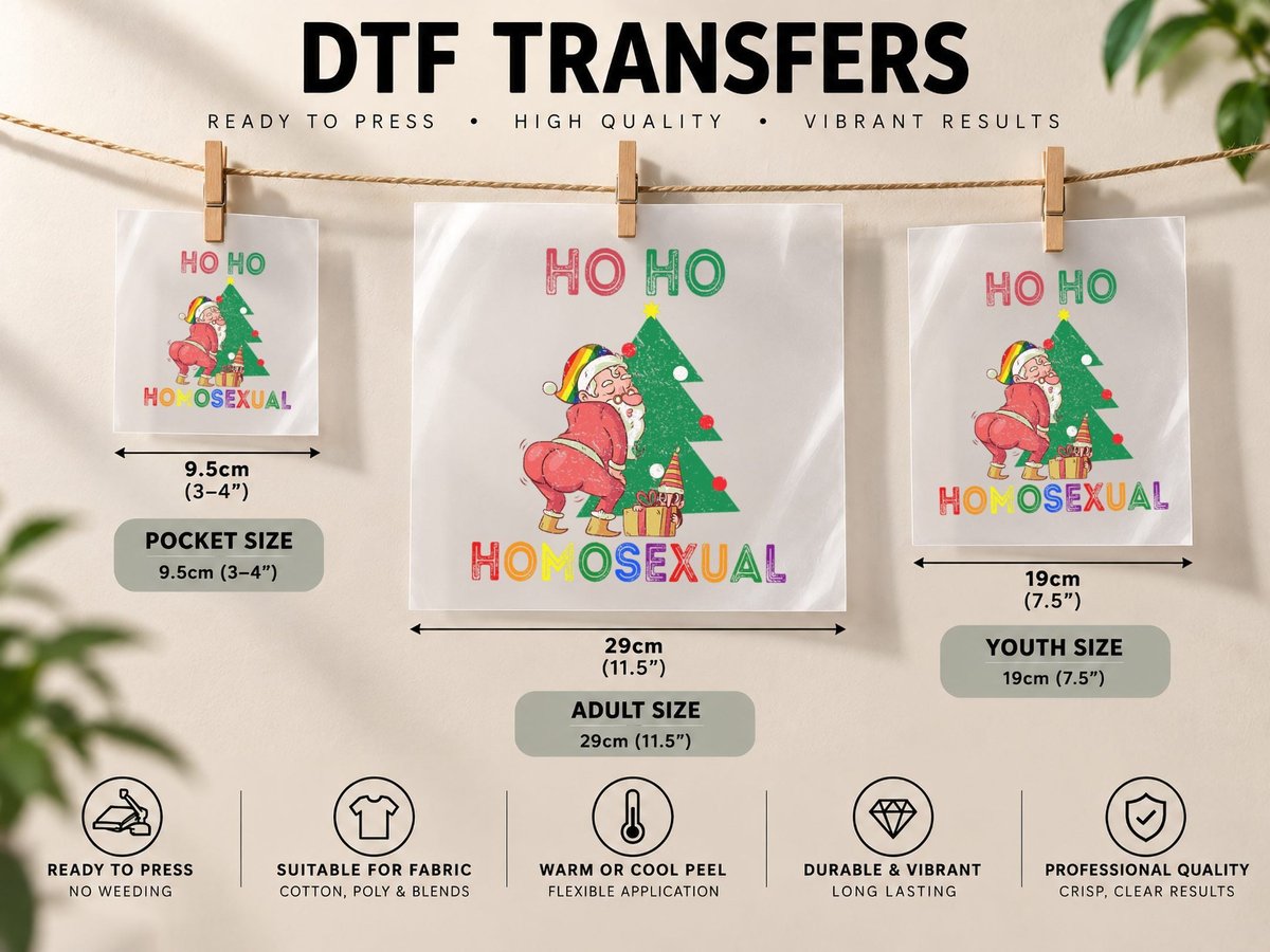 Ho Ho Homosexual Christmas Santa Holiday Gay Pride Pajamas DTF Transfer Iron On