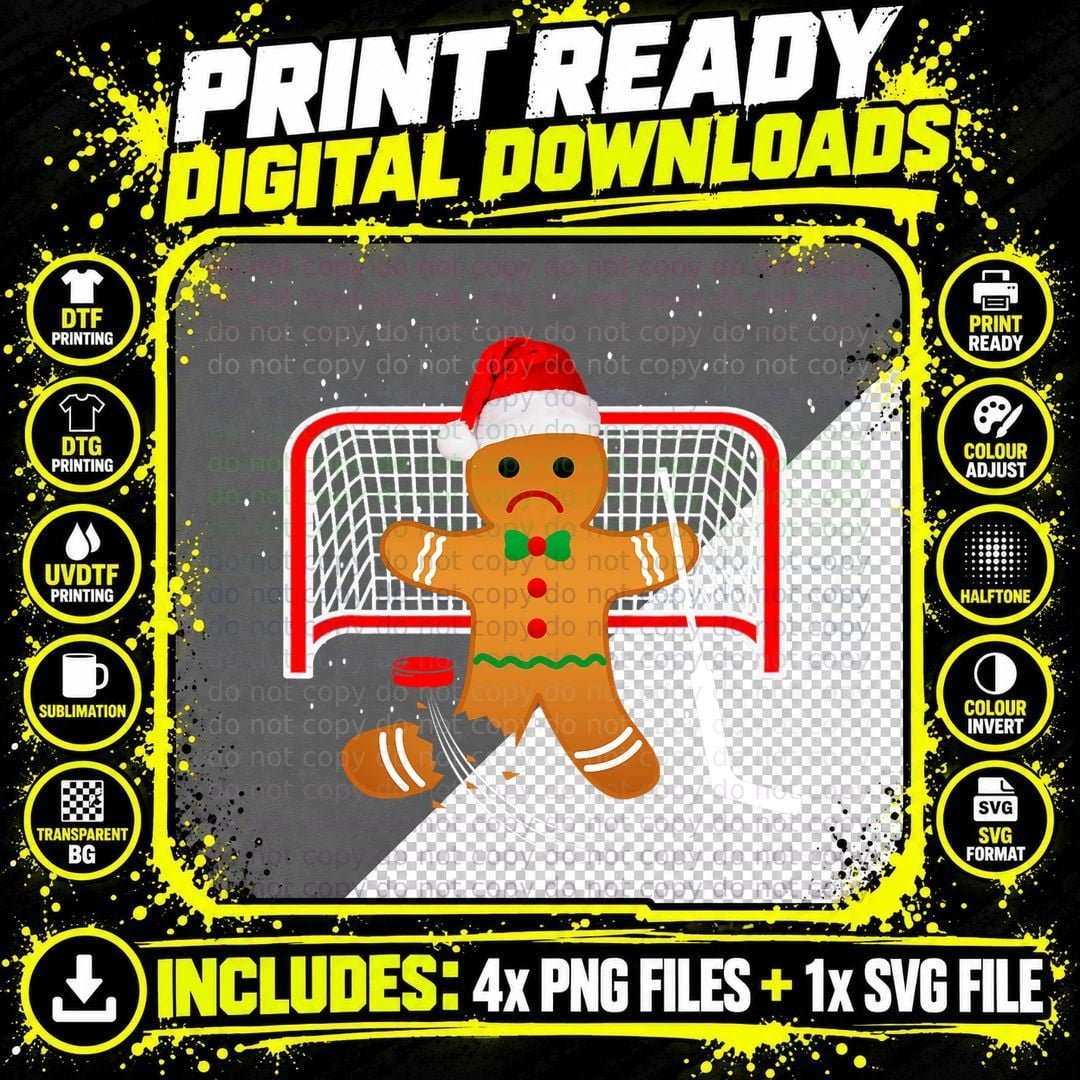 Hockey Goalie Funny Christmas T-Shirt Gingerbread Man Png SVG Digital Bundle