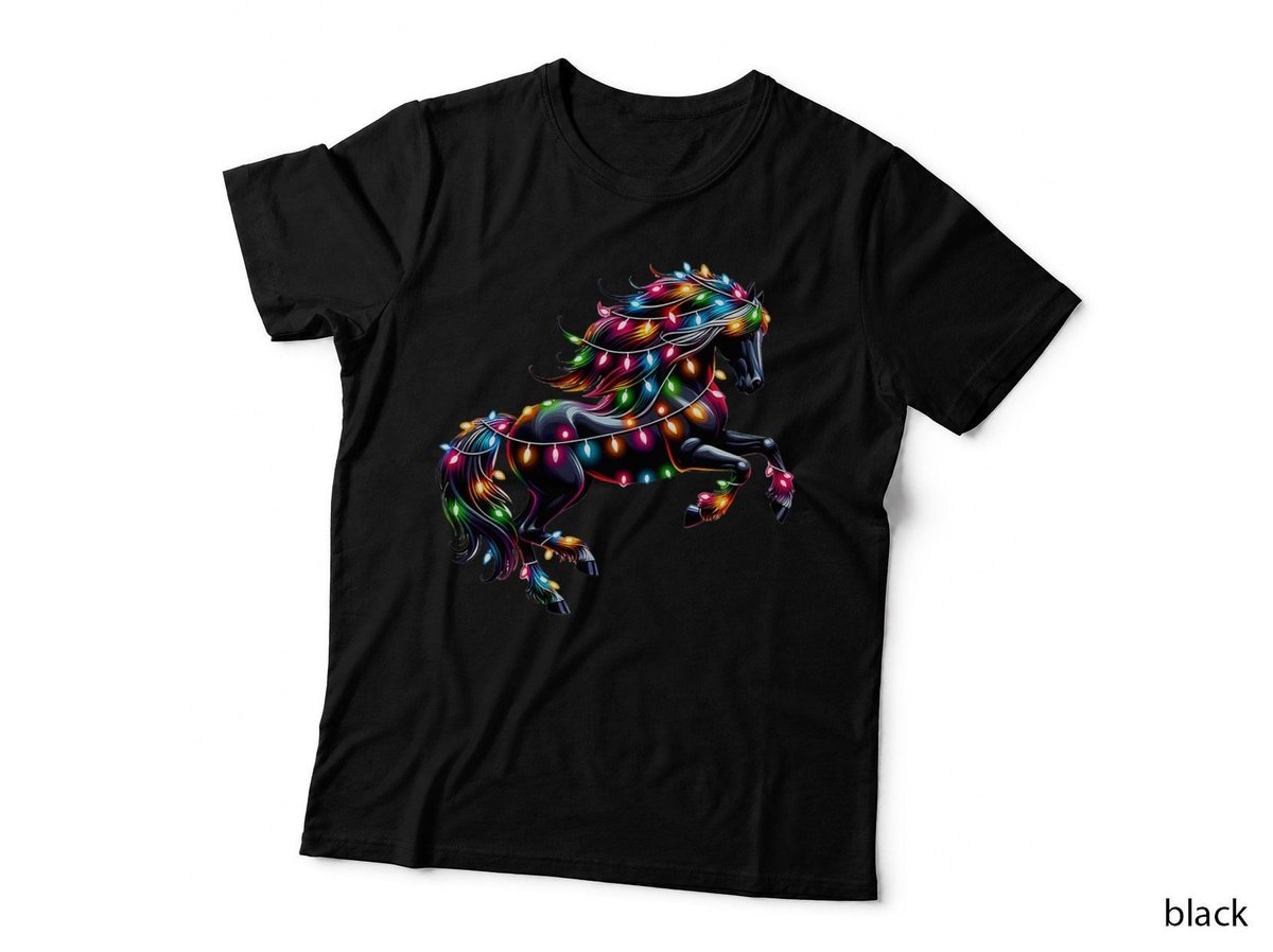 Horse Xmas Lights Gifts for Women Girls Boys Christmas Horse T-Shirt