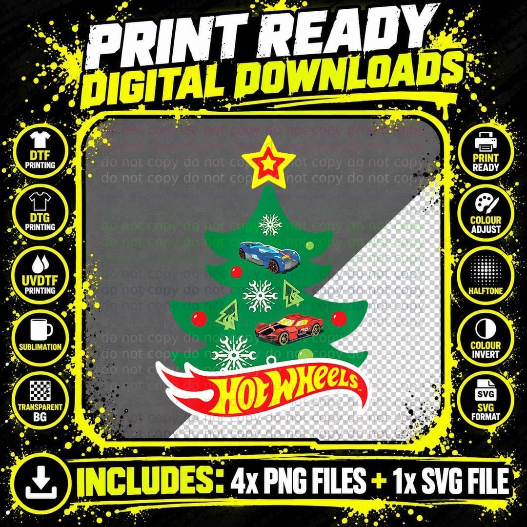Hot Wheels - Hot Wheels Christmas Tree, Seasonal T-Shirt Png SVG Digital Bundle