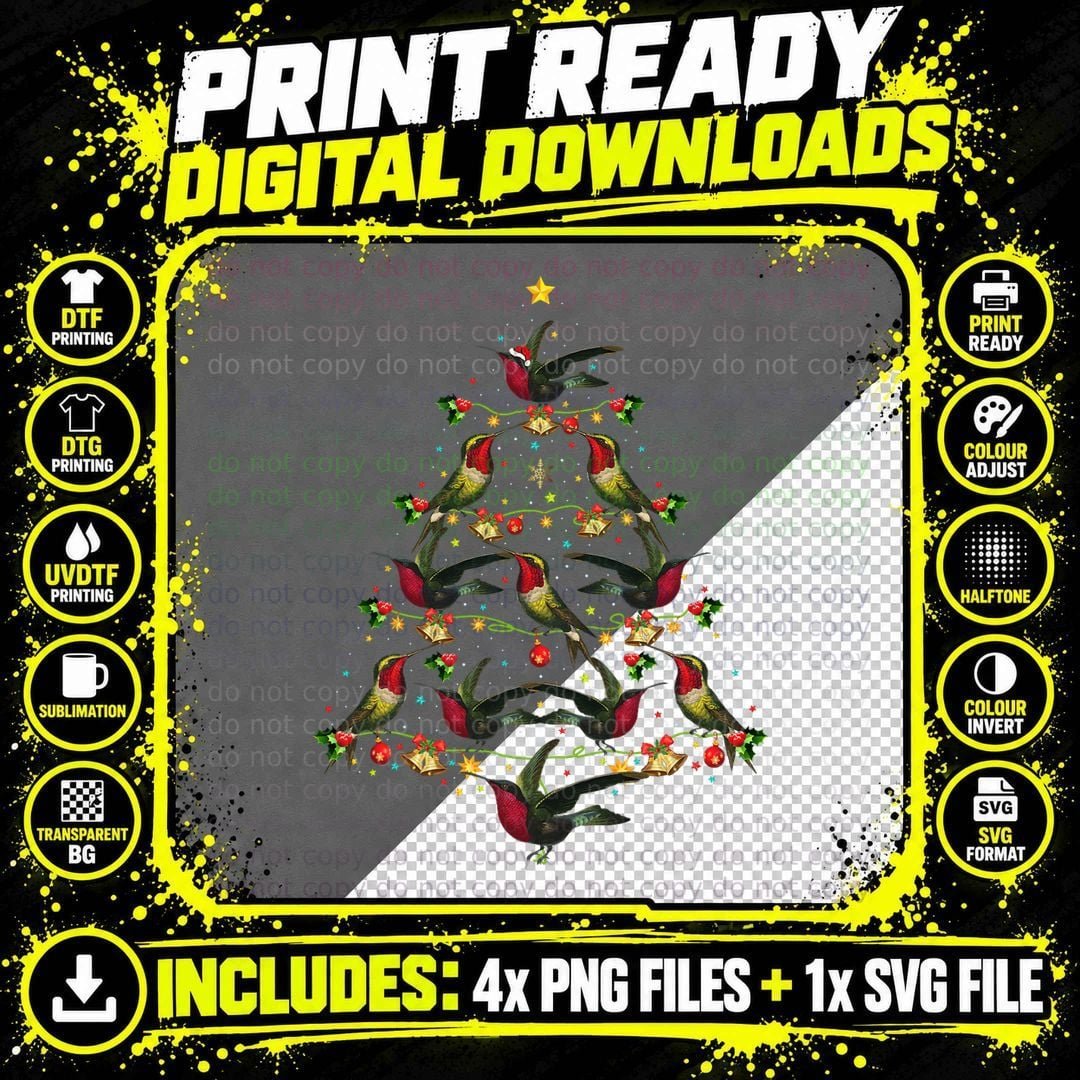 Hummingbird Lover Xmas Gift Hummingbird Christmas Tree Png SVG Digital Bundle