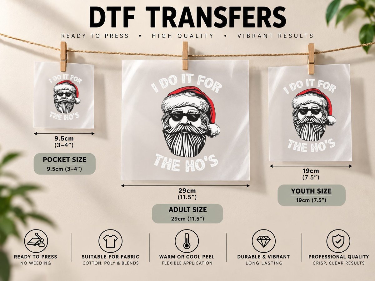 I Do It for the Ho's Funny Christmas Men Sunglasses Santa DTF Transfer Iron On