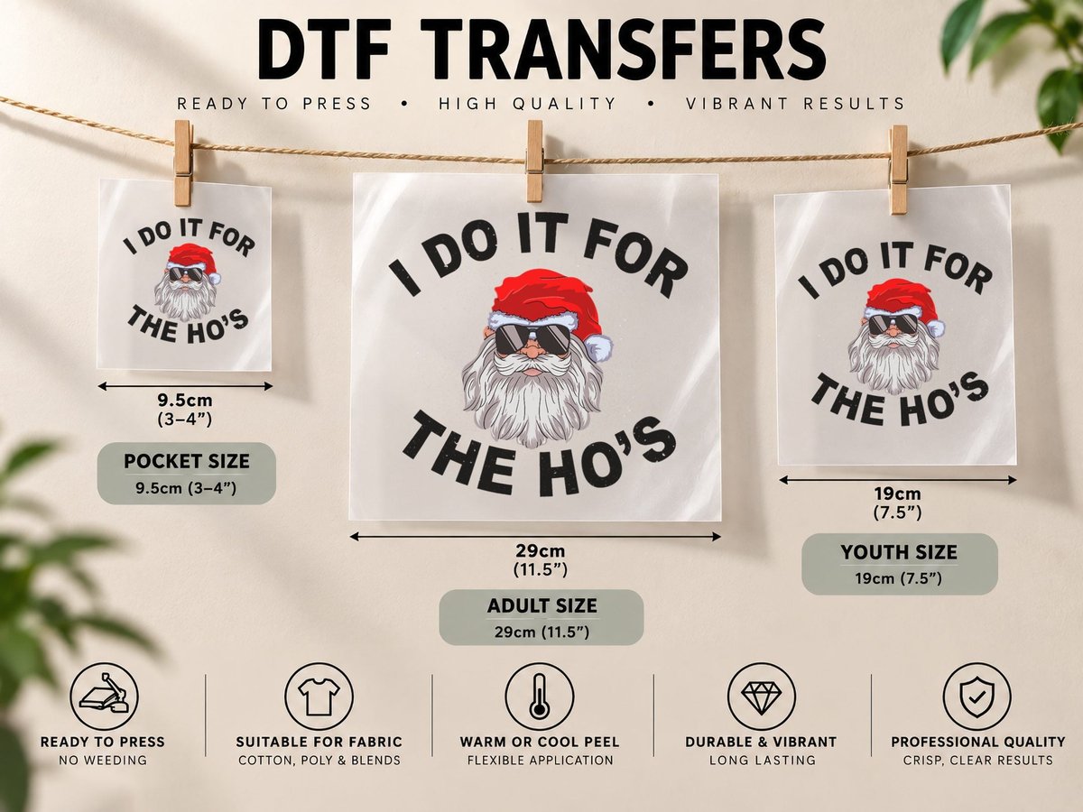I Do It for the Hos Funny Summer Santa Christmas in July DTF Transfer Iron On
