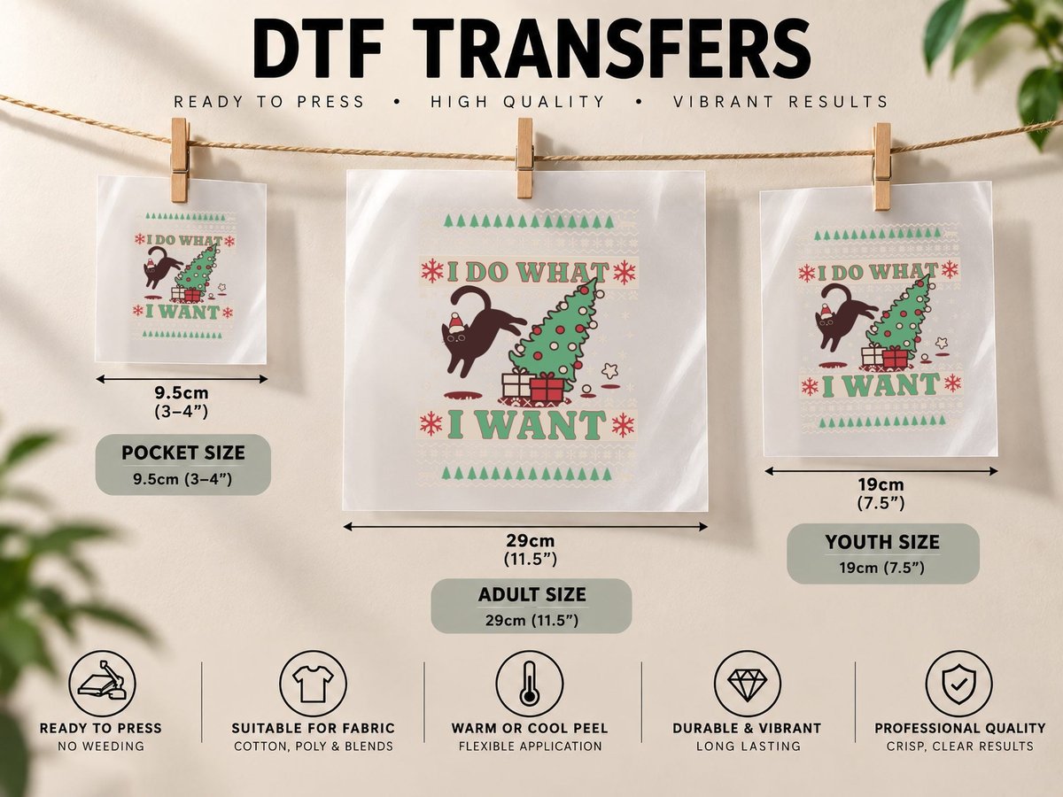 I Do What I Want Ugly Christmas Black Cat Meme DTF Transfer Iron On