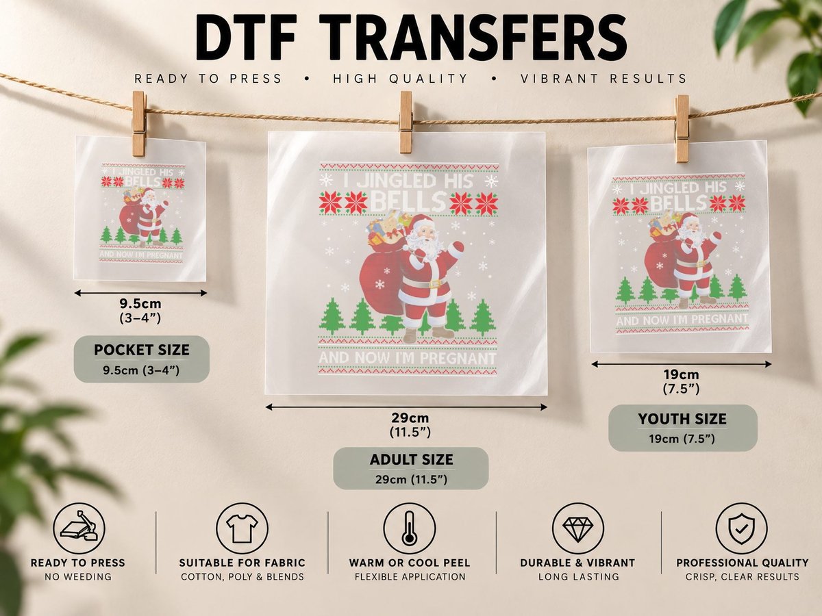 I Jingled His Bells and Now I'm Pregnant Ugly Xmas DTF Transfer Iron On