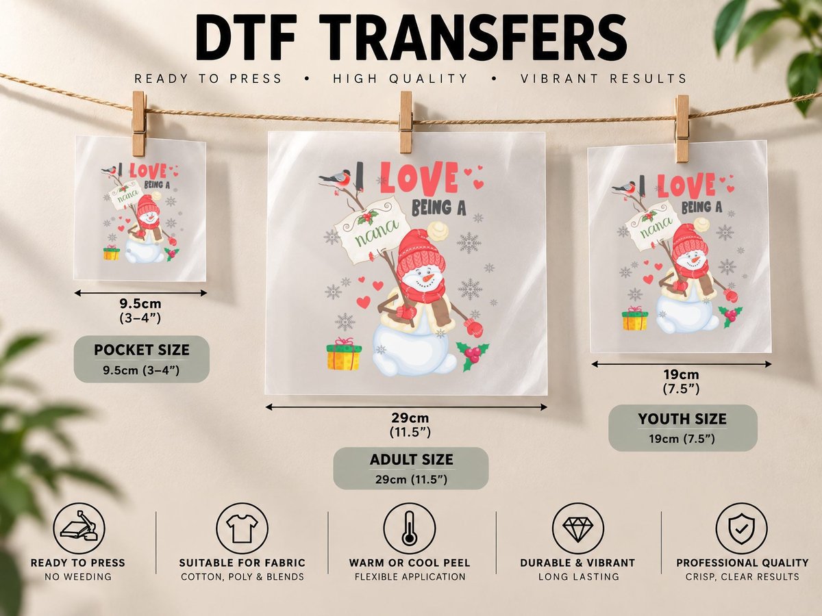 I Love Being a Nana Matching Family Snowman Merry Christmas DTF Transfer Iron On