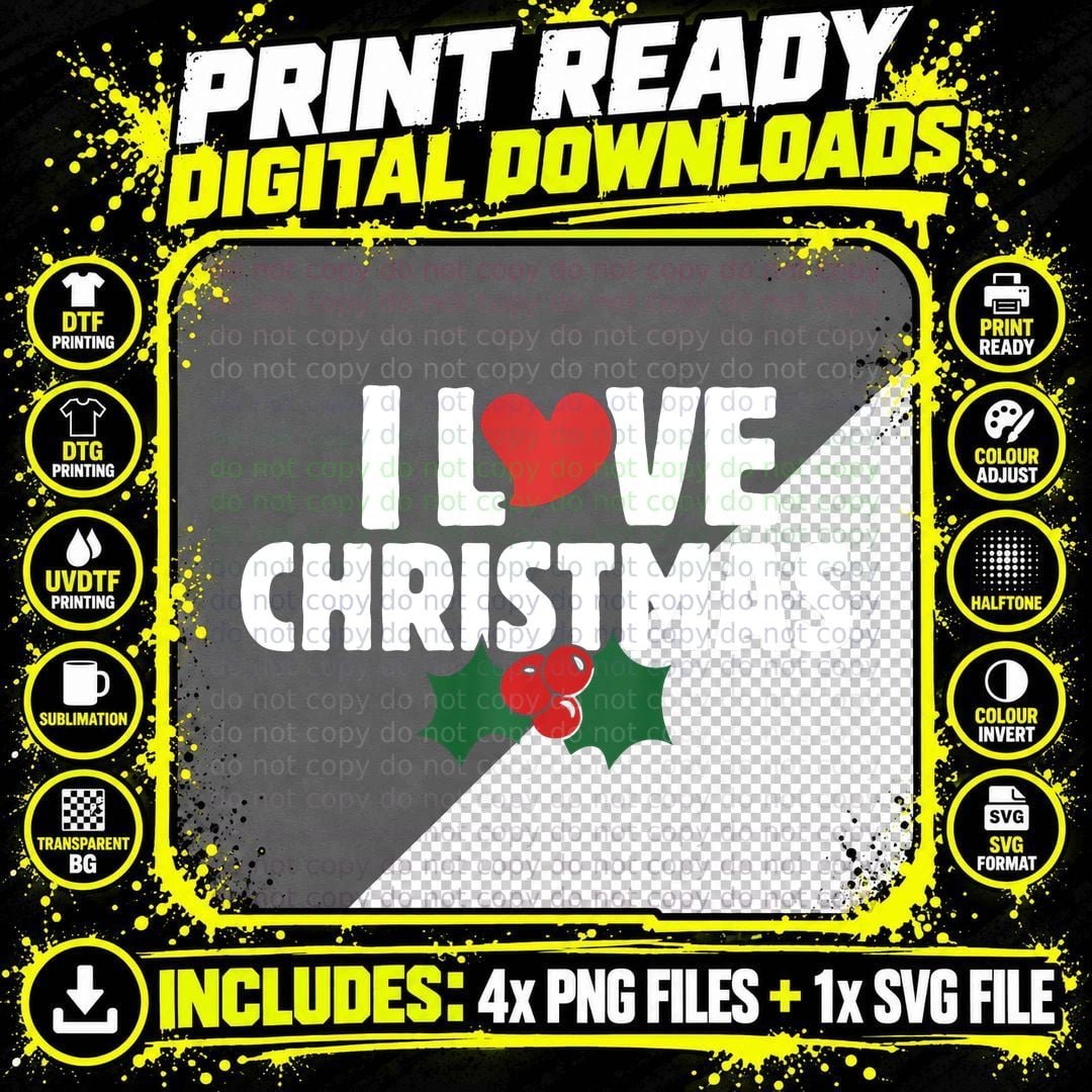 I Love Christmas Sweatshirt I Heart Christmas Holly Png SVG Digital Bundle