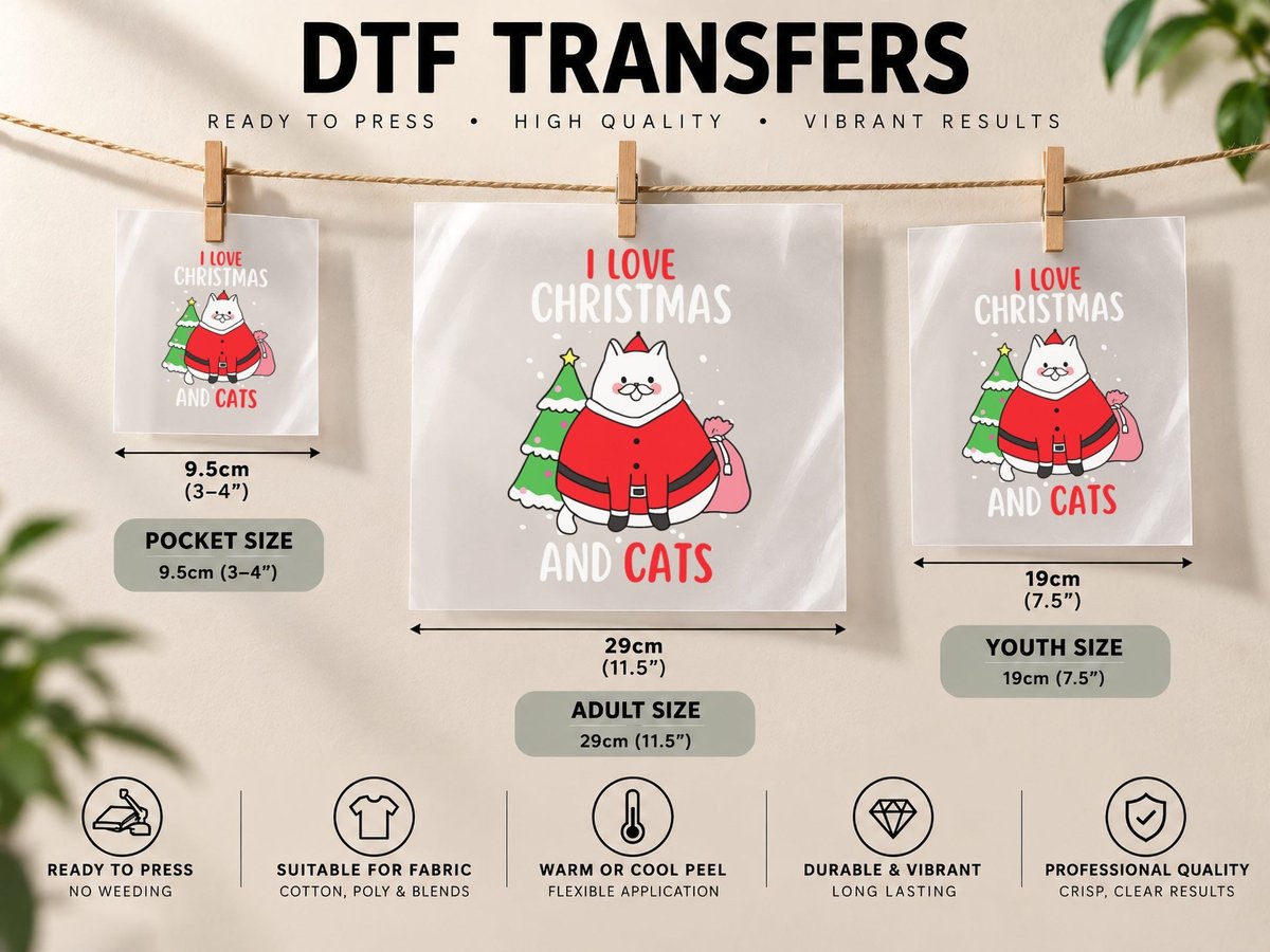 I Love Christmas and Cats Cat Christmas DTF Transfer Iron On