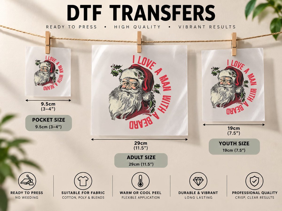 I Love a Man with a Beard Santa Claus Christmas Xmas DTF Transfer Iron On