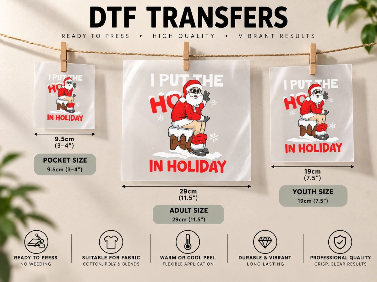 I Put the Ho in Holiday Funny Santa Toilet Christmas Pajama DTF Transfer Iron On