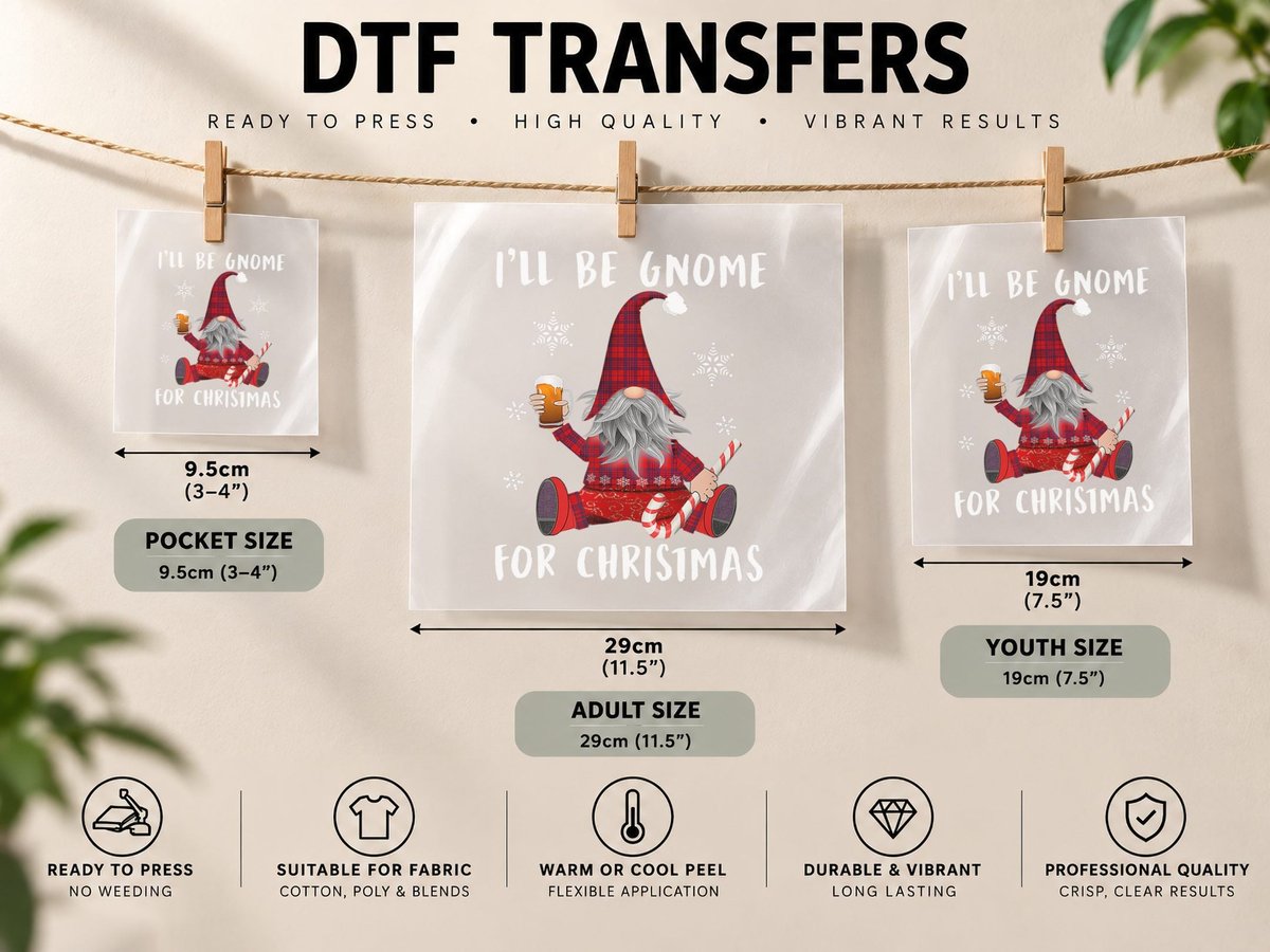I'll Be Gnome for Christmas, Beer, by Yoray DTF Transfer Iron On