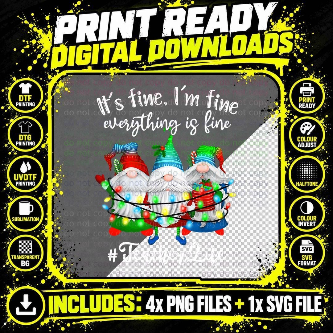 I'm Fine Everything Is Fine Teacher Life Gnome Christmas Png SVG Digital Bundle