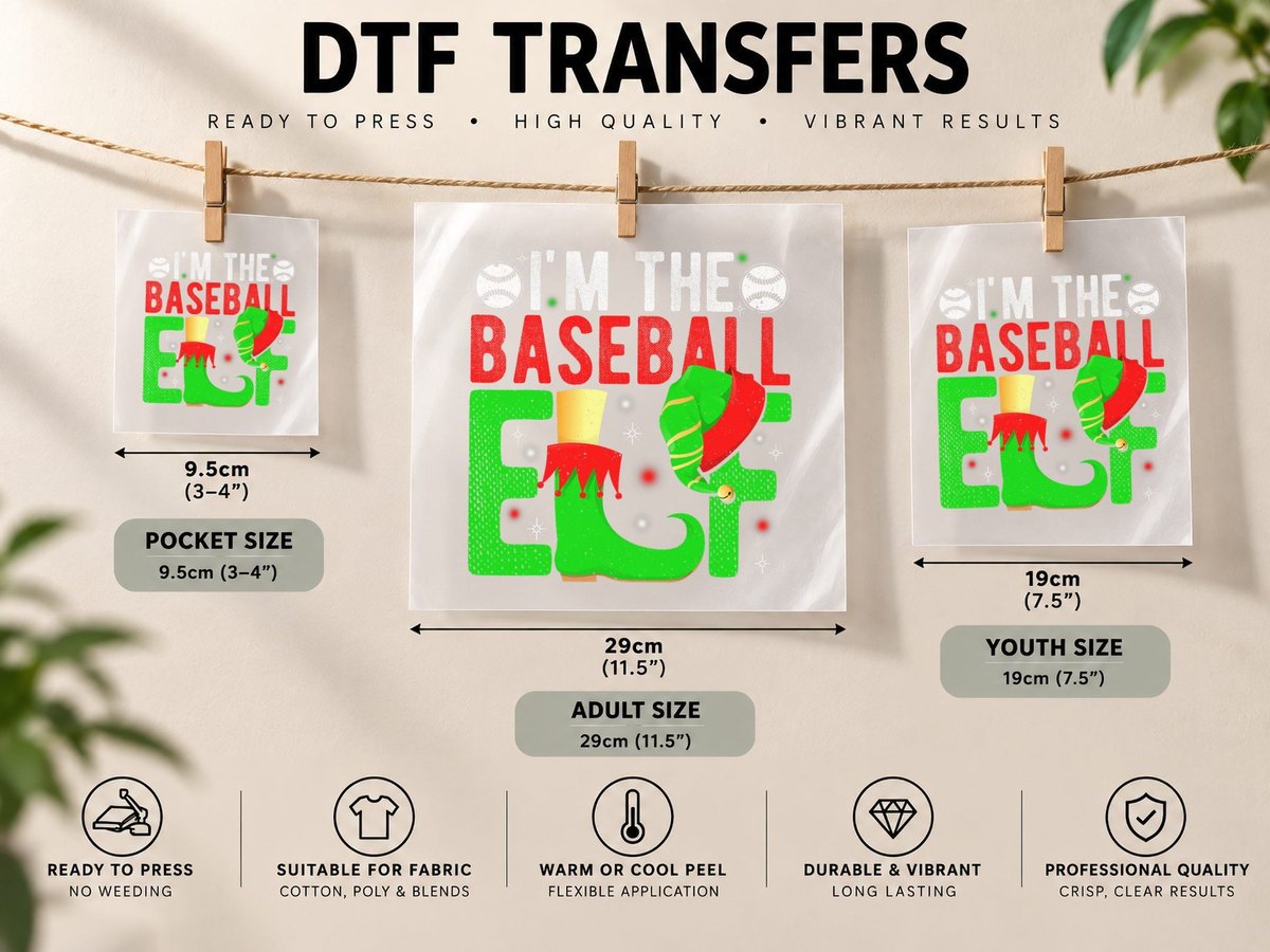 I'm the Baseball Elf Reindeer Christmas Santa Claus Sport DTF Transfer Iron On