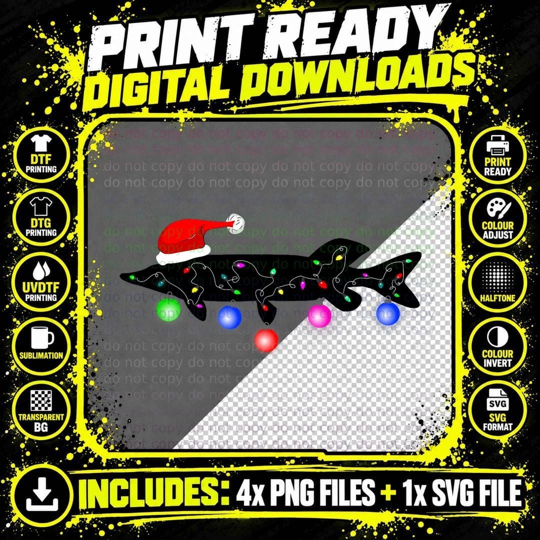 Ice Fishing Muskie Christmas Gifts Musky Funny Santa Png SVG Digital Bundle